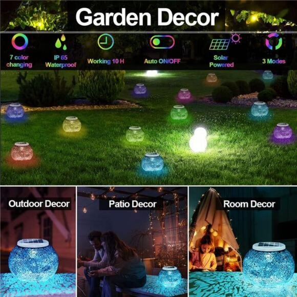 Color Changing Solar Powered Glass Ball Garden Lights, Table Lamps Waterproof - Picture 6 of 7